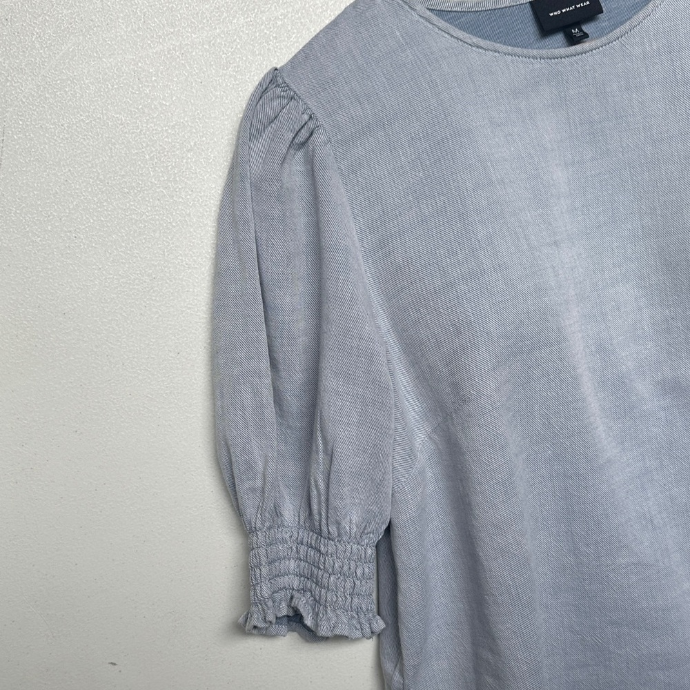 Who What Wear Sky Blue Puff Sleeve Blouse - Picture 3 of 8